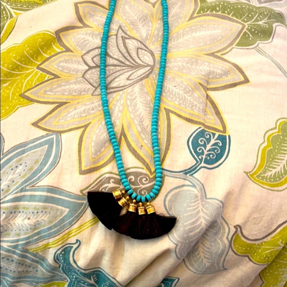 Blue and black long necklace